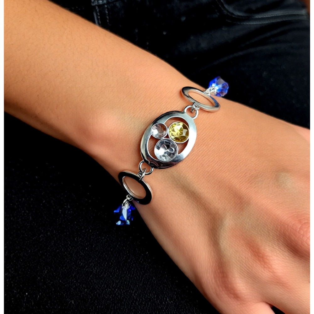 1990's SWAROVSKI Crystal Glass Rhinestone Silver Tone Link Chain Bracelet